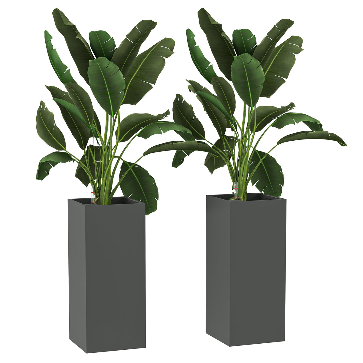 26" Plastic Planter Box 2-Pack with Water Level Indicator, Drainage Hole and Plug, Dark Grey