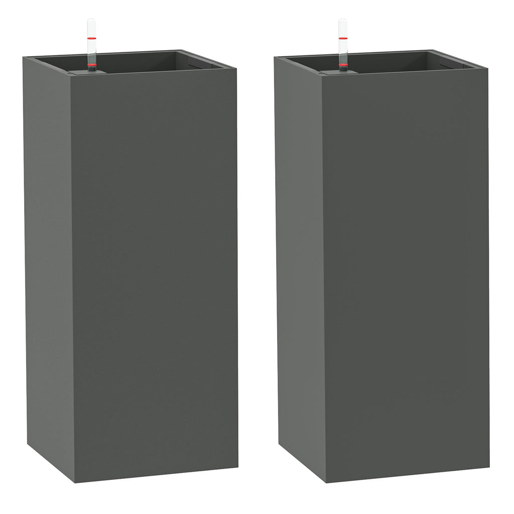 26" Plastic Planter Box 2-Pack with Water Level Indicator, Drainage Hole and Plug, Dark Grey