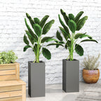 26" Plastic Planter Box 2-Pack with Water Level Indicator, Drainage Hole and Plug, Dark Grey