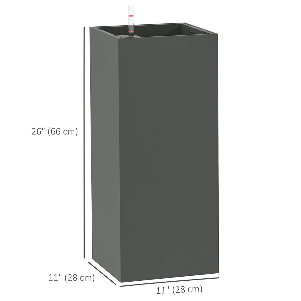 26" Plastic Planter Box 2-Pack with Water Level Indicator, Drainage Hole and Plug, Dark Grey