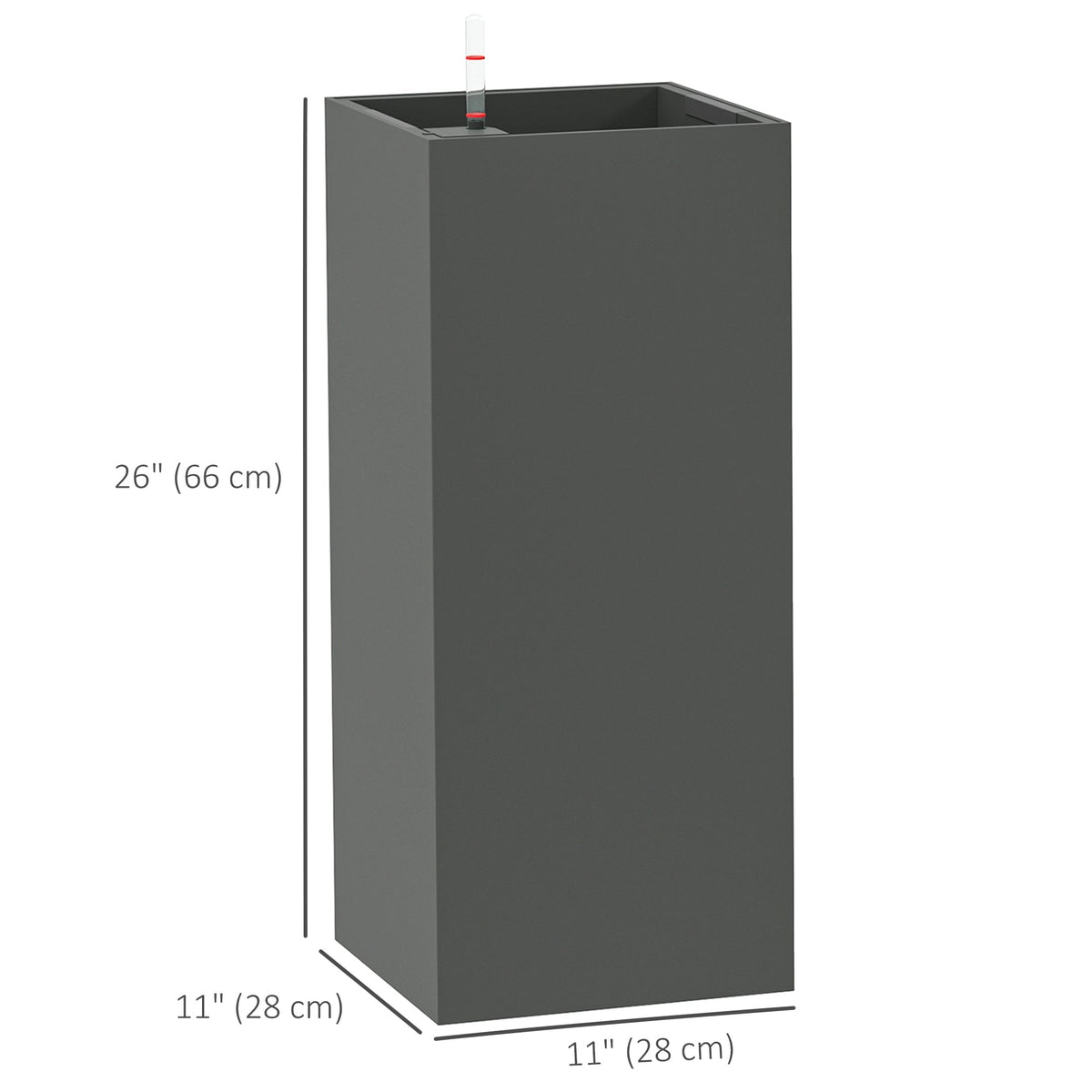 26" Plastic Planter Box 2-Pack with Water Level Indicator, Drainage Hole and Plug, Dark Grey