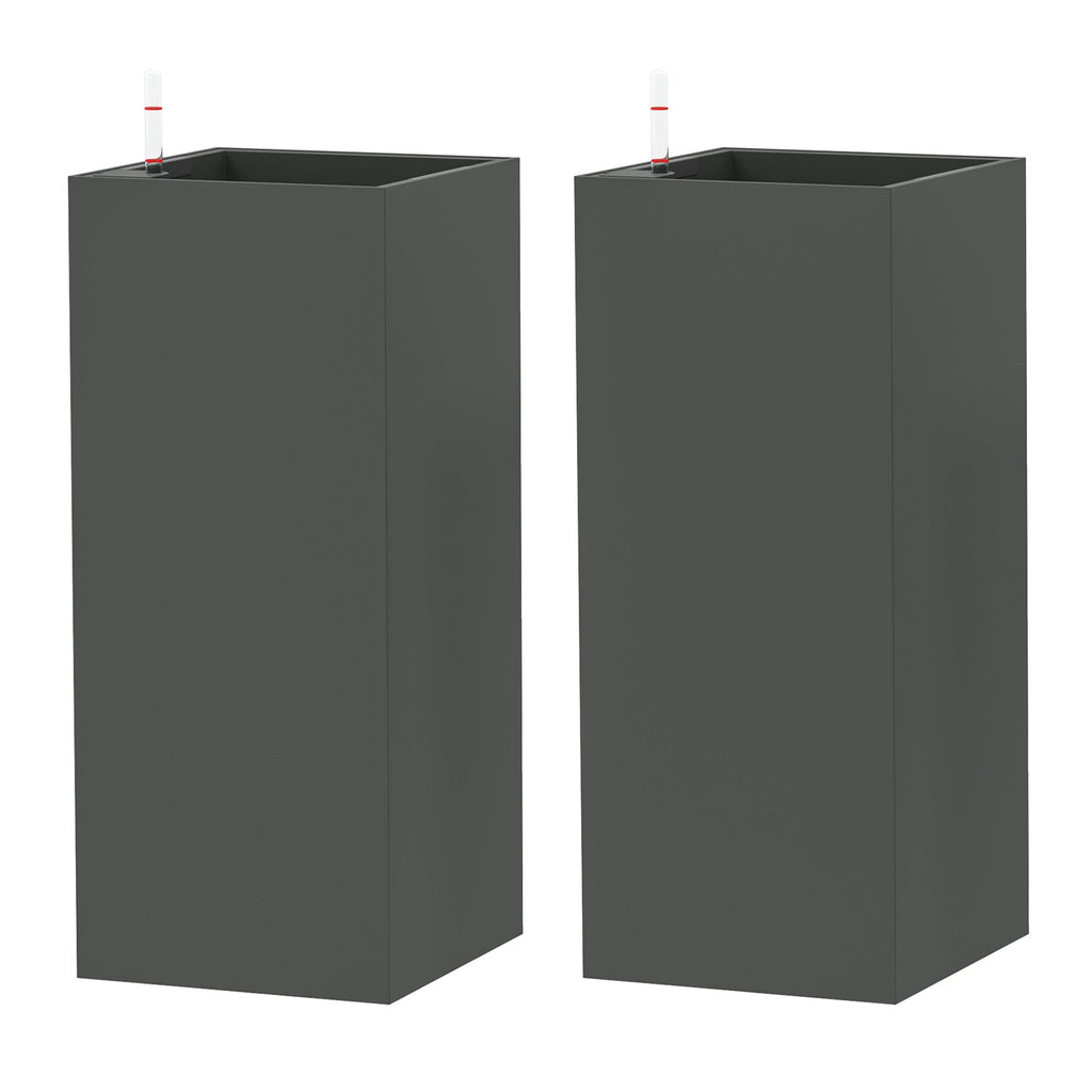 26" Plastic Planter Box 2-Pack with Water Level Indicator, Drainage Hole and Plug, Dark Grey