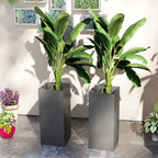 26" Plastic Planter Box 2-Pack with Water Level Indicator, Drainage Hole and Plug, Dark Grey