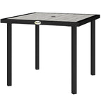 Garden Table for 4 Person, Square 86 x 86 x 71cm Patio Outdoor Dining Table with 5.4cm Parasol Hole, Easy Clean Slatted Top, Metal Frame, for Balcony, Deck, Light Grey