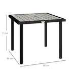 Garden Table for 4 Person, Square 86 x 86 x 71cm Patio Outdoor Dining Table with 5.4cm Parasol Hole, Easy Clean Slatted Top, Metal Frame, for Balcony, Deck, Light Grey