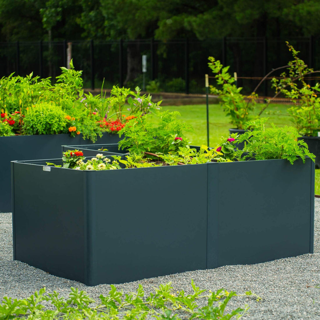 32" Extra Tall Modern Pro 83" x 83" L Shape Metal Raised Garden Bed - Midnight Blue - With Intermediate Floor