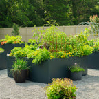 32" Extra Tall Modern Pro 83" x 83" L Shape Metal Raised Garden Bed - Midnight Blue - With Intermediate Floor