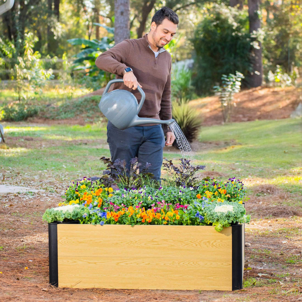 16" Tall Woodgrain 4' x 4' Metal Raised Garden Bed