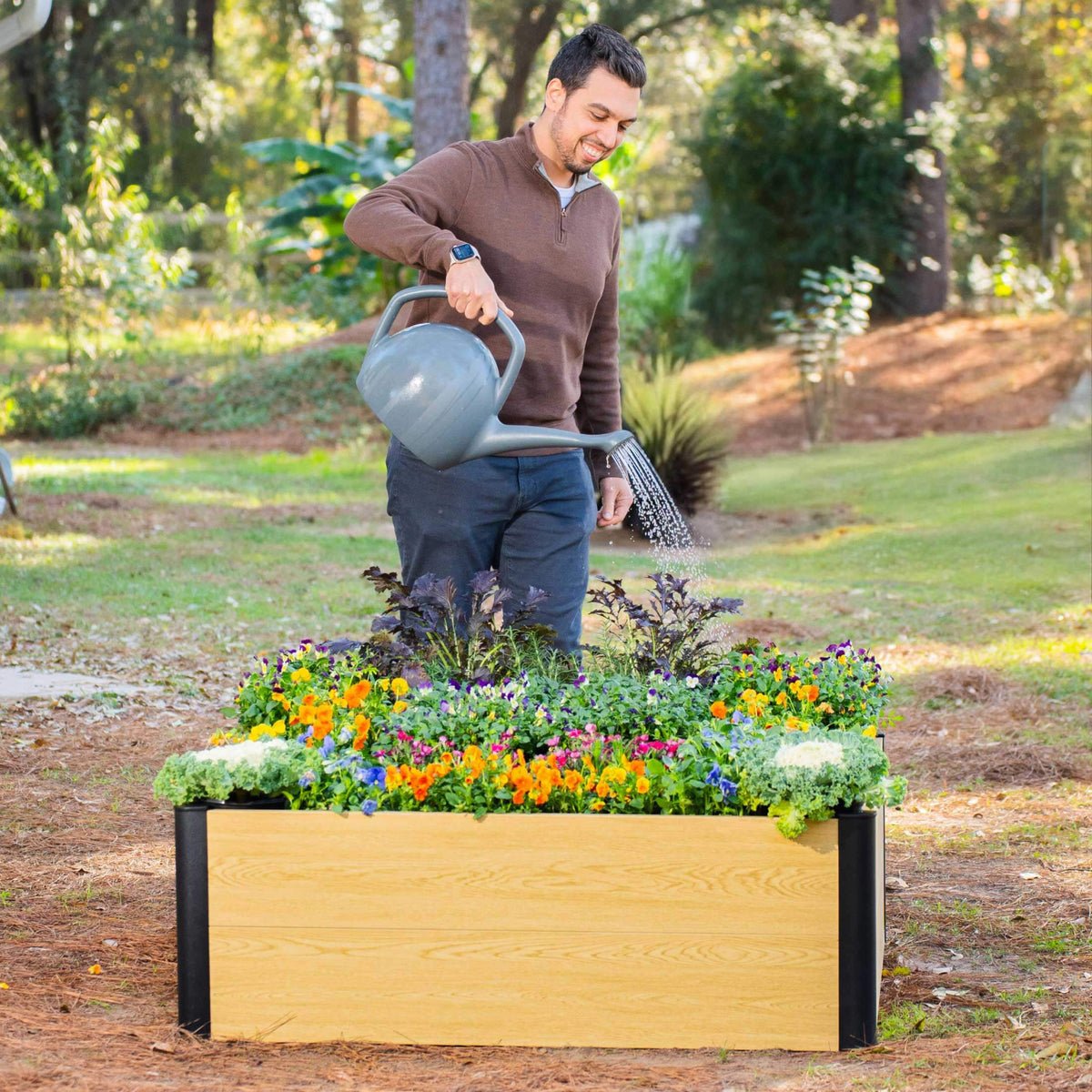 16" Tall Woodgrain 4' x 4' Metal Raised Garden Bed