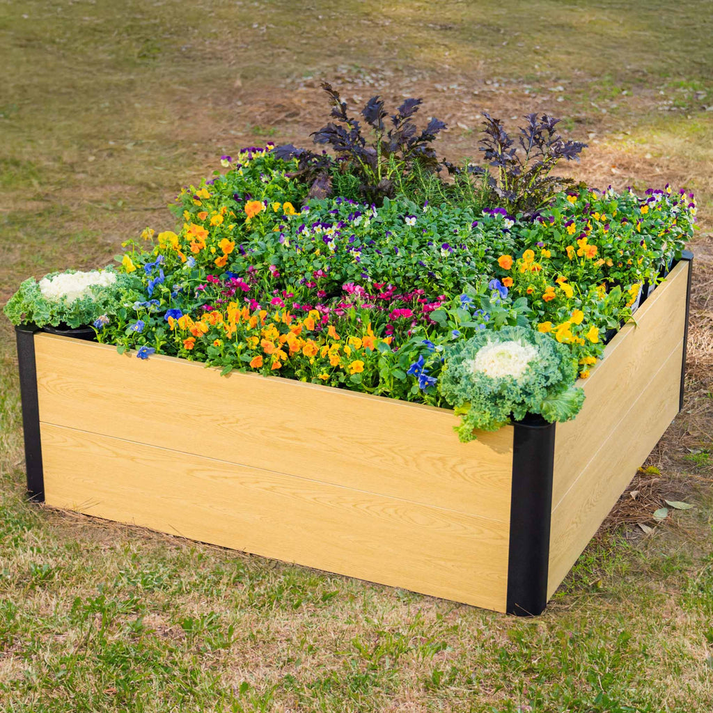 16" Tall Woodgrain 4' x 4' Metal Raised Garden Bed