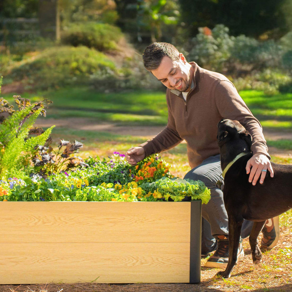 16" Tall Woodgrain 4' x 4' Metal Raised Garden Bed