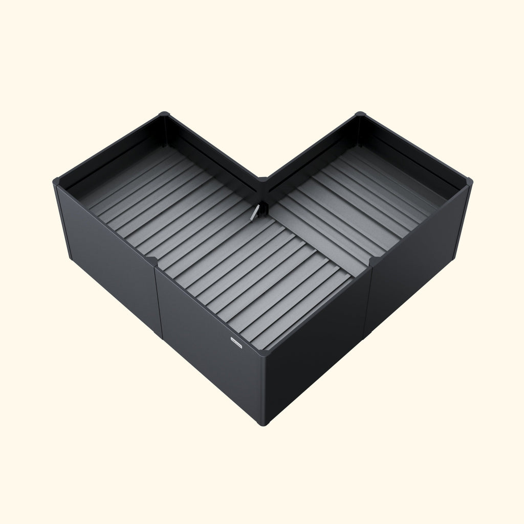 32" Extra Tall Modern Pro 83" x 83" L Shape Metal Raised Garden Bed - Midnight Blue - With Intermediate Floor