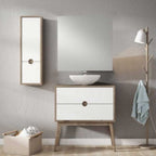Kompass 2 Drawer Vanity Unit Oak/White & Lavabo Garbo Wash Basin