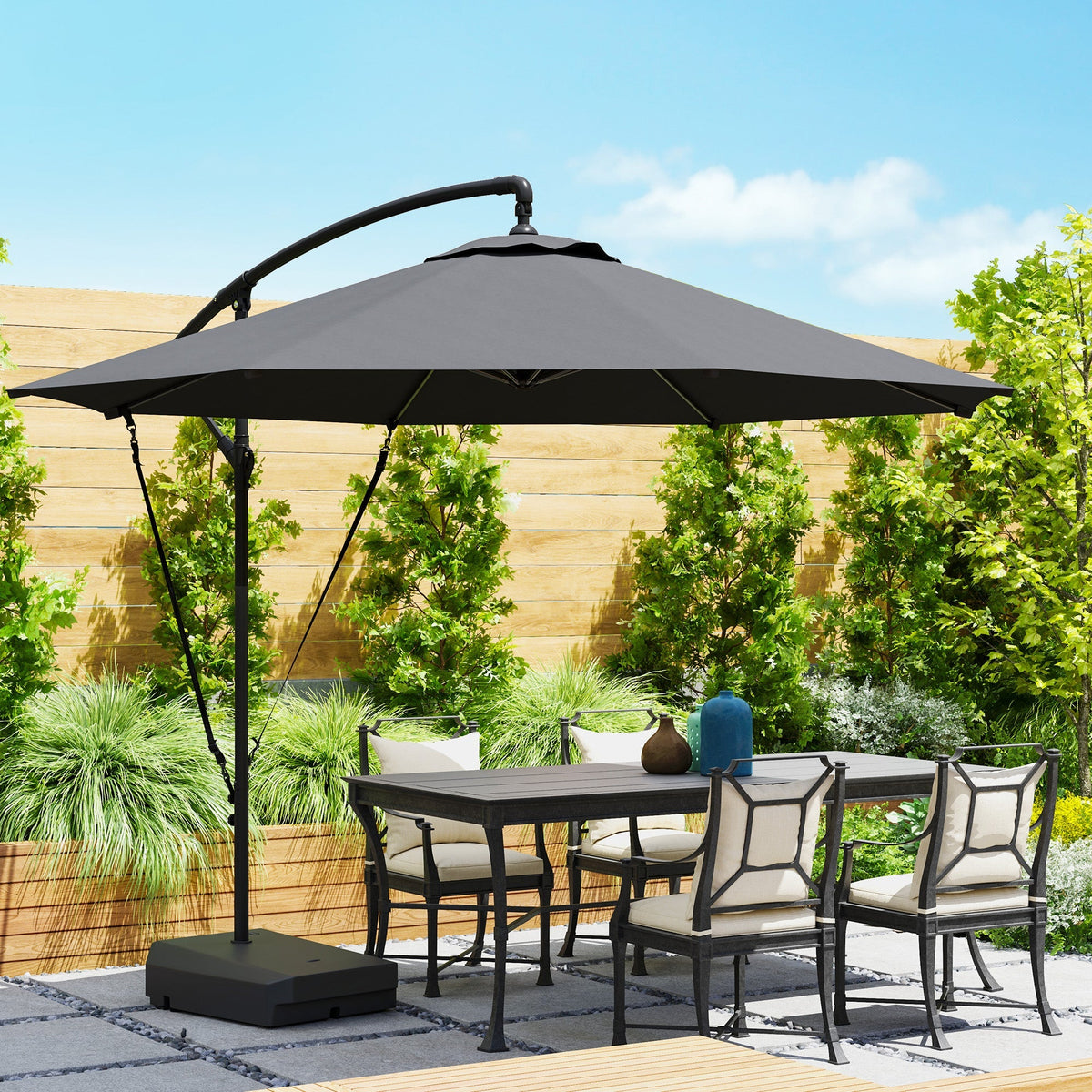 10' Round Cantilever Umbrella with Fillable Base & Cover, UPF50+, Grey