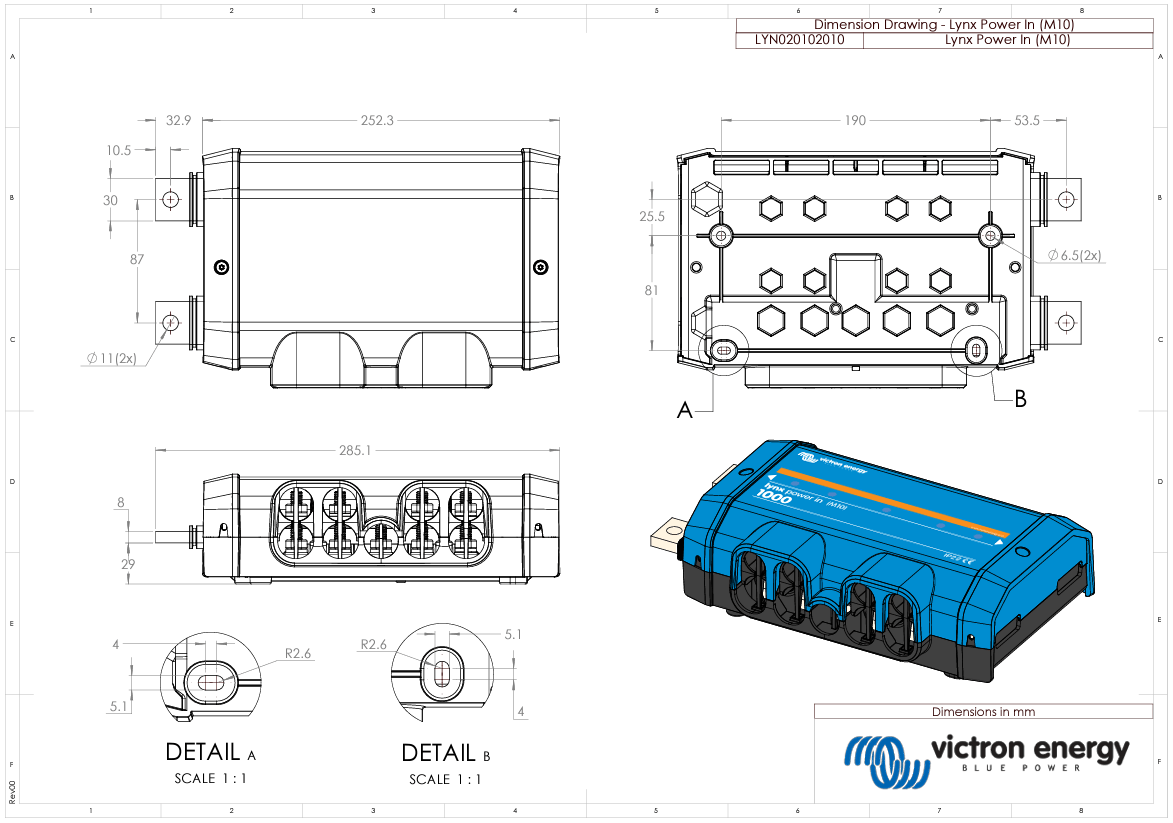 Victron 1000A Lynx Power In M10 Busbar