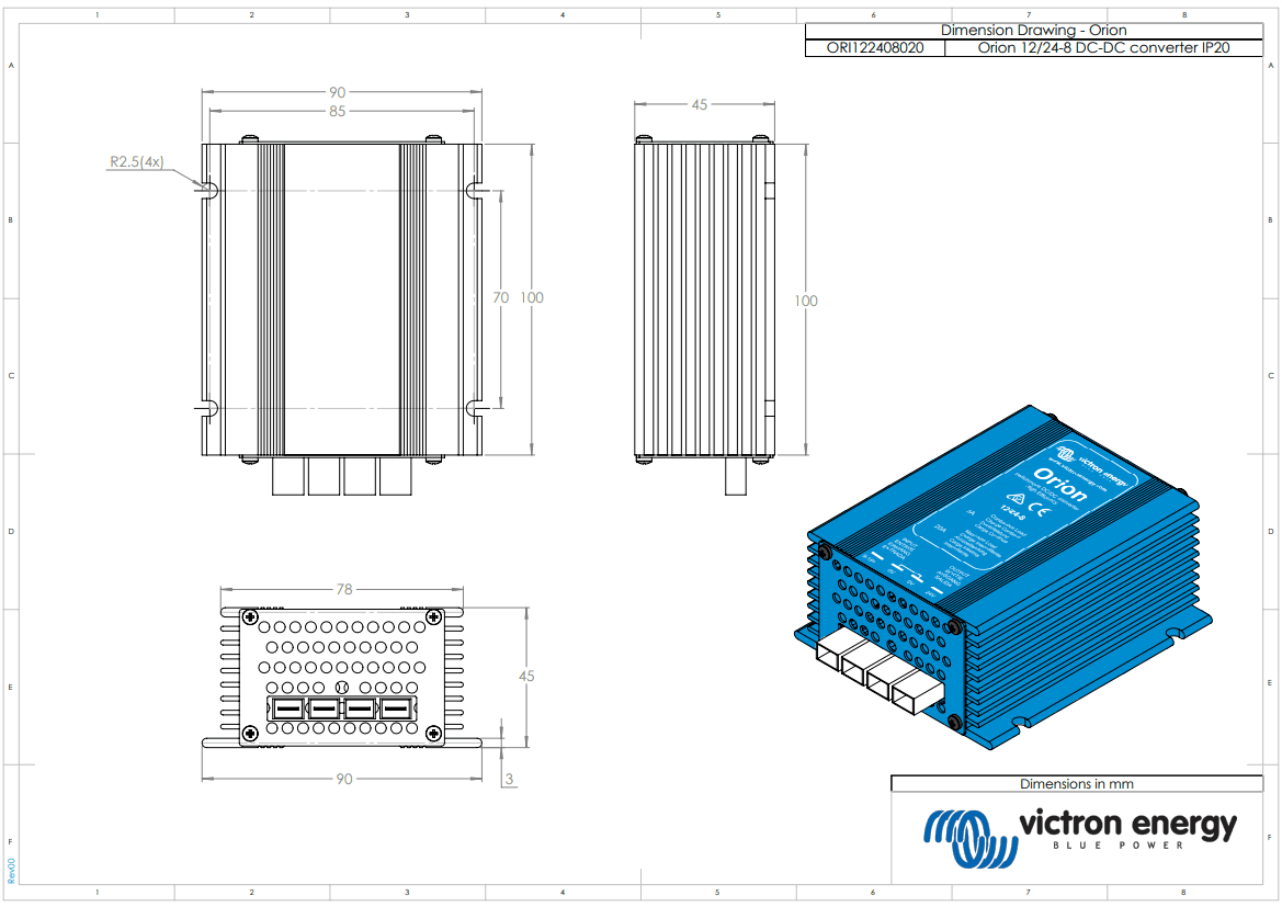 Victron 12V to 24V Orion 12/24-8A Non-Isolated IP20 DC-DC Converter