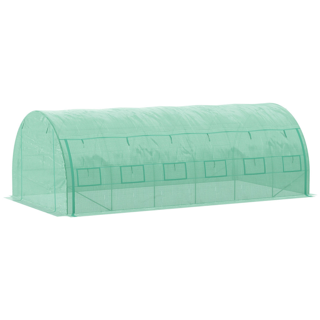 6 x 3 x 2m Polytunnel Greenhouse with Roll-up Side Walls, Reinforced Cover & 12 Mesh Windows, Green