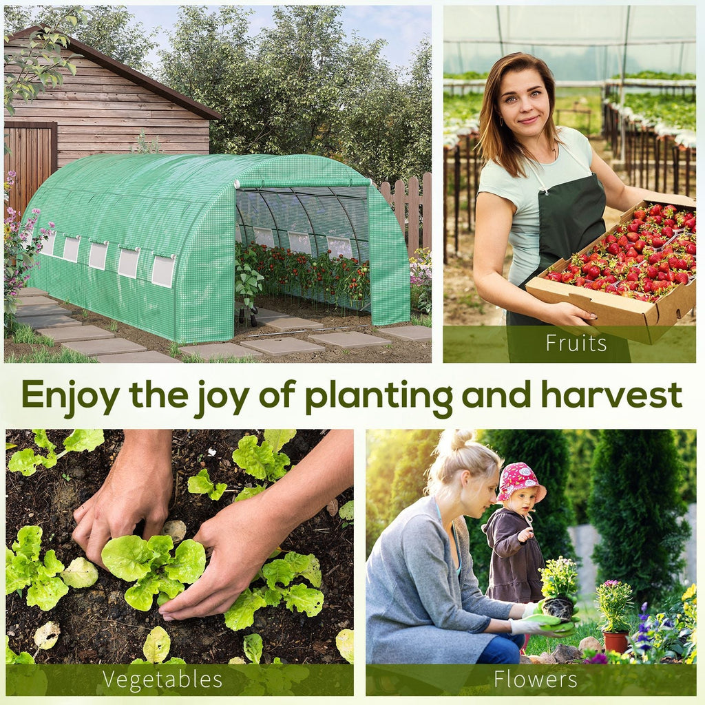 6 x 3 x 2m Polytunnel Greenhouse with Roll-up Side Walls, Reinforced Cover & 12 Mesh Windows, Green