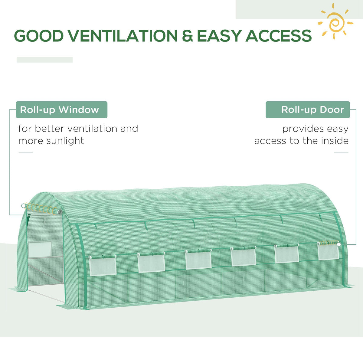 6 x 3 x 2m Polytunnel Greenhouse with Roll-up Side Walls, Reinforced Cover & 12 Mesh Windows, Green