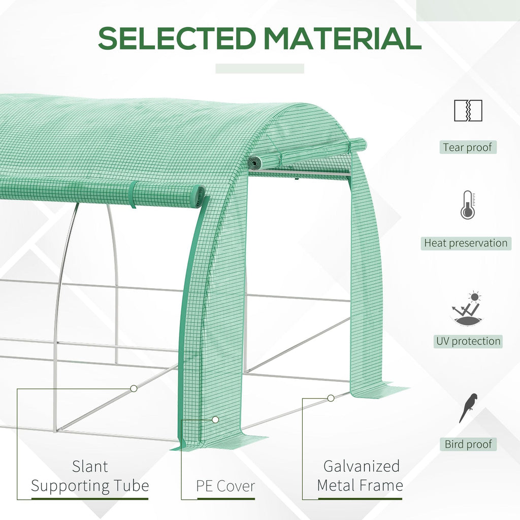 6 x 3 x 2m Polytunnel Greenhouse with Roll-up Side Walls, Reinforced Cover & 12 Mesh Windows, Green