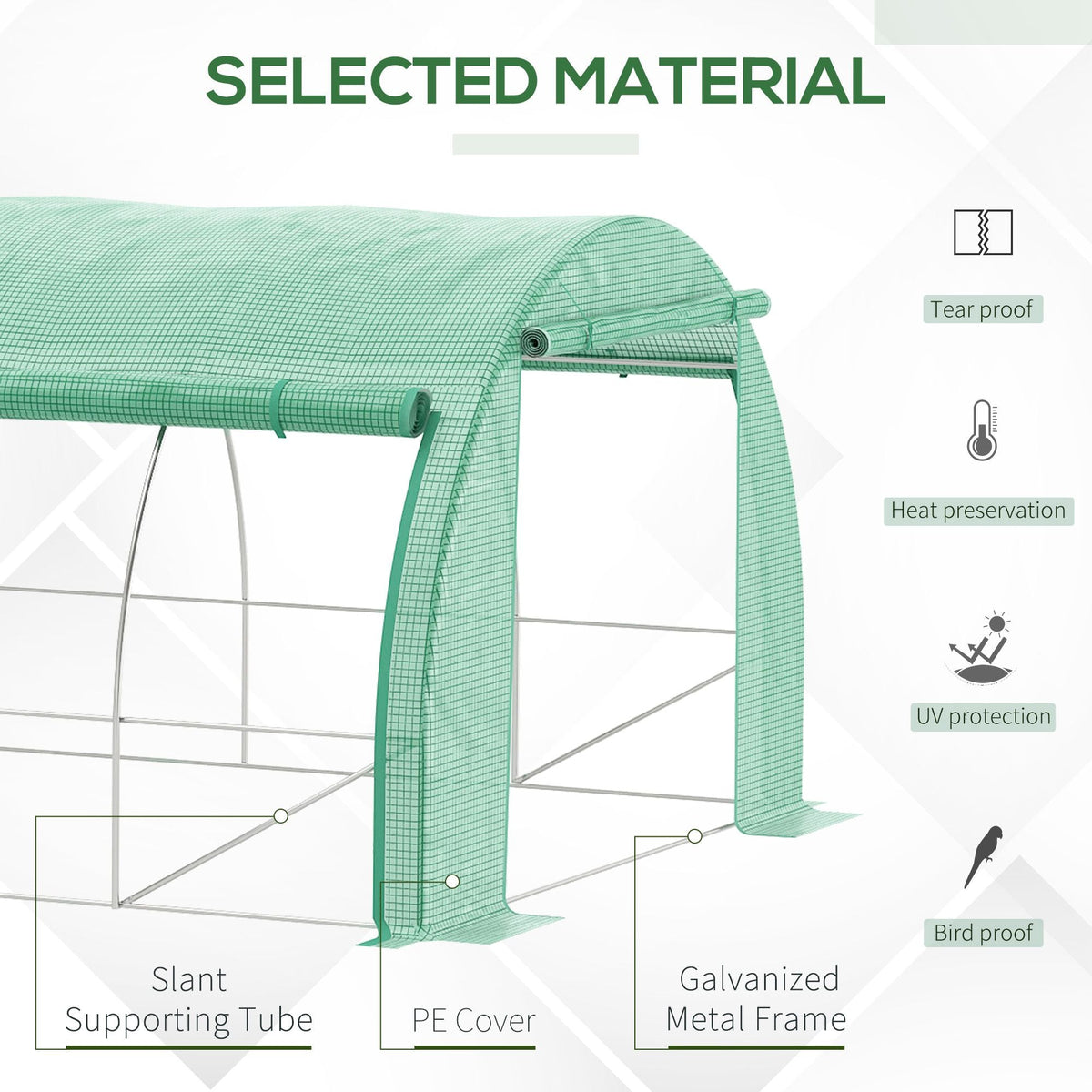 6 x 3 x 2m Polytunnel Greenhouse with Roll-up Side Walls, Reinforced Cover & 12 Mesh Windows, Green
