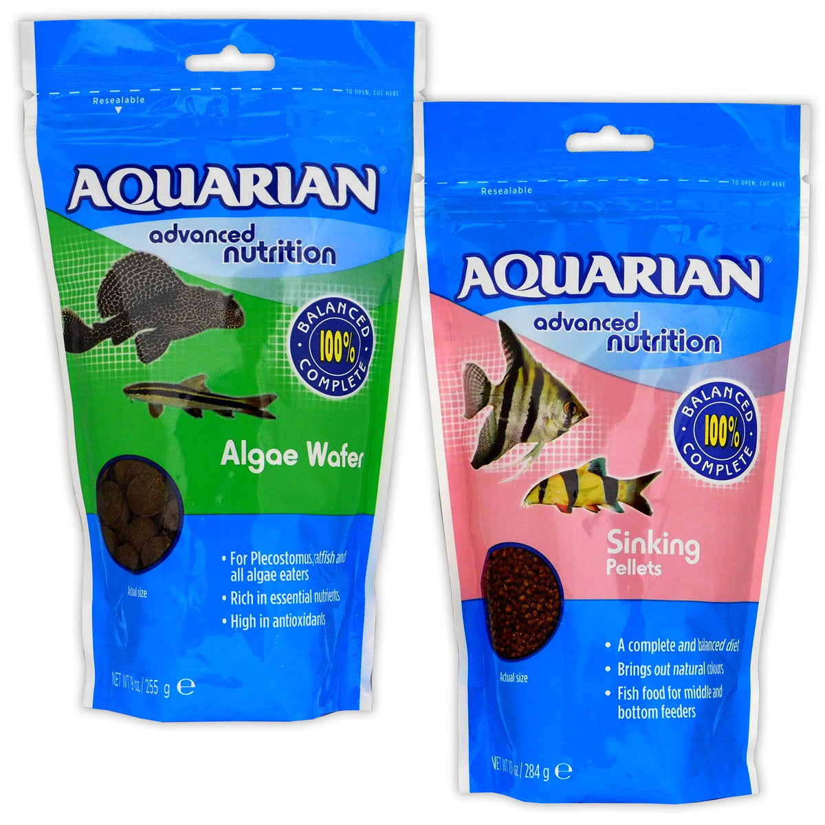 Aquarian Sinking Pellets 284g & Algae Wafers 255g