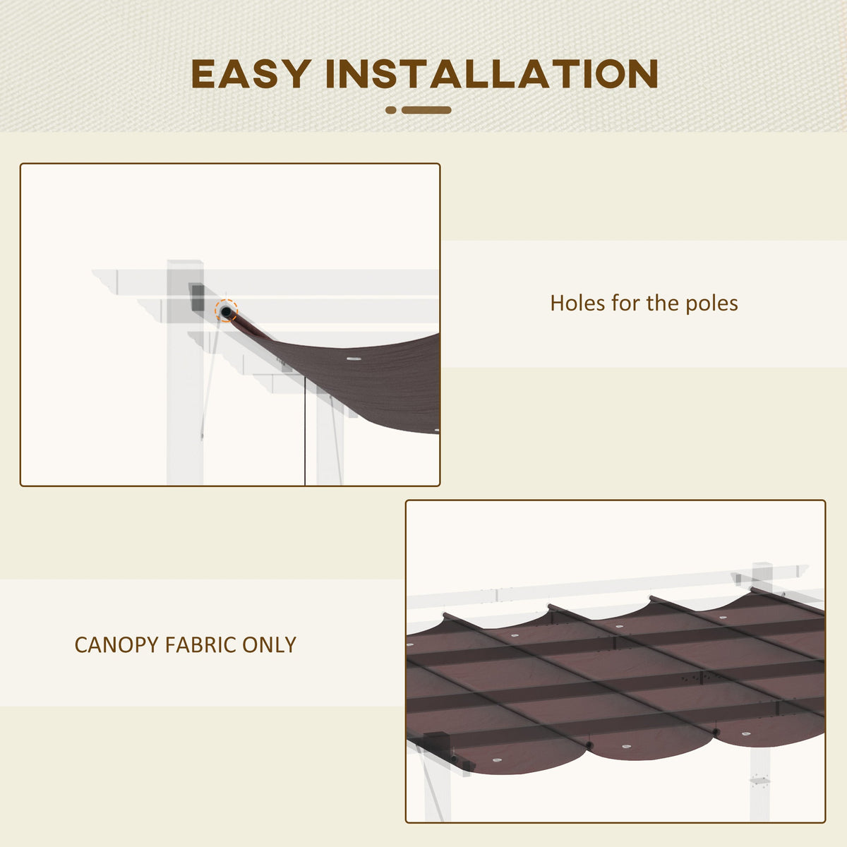 Retractable Replacement Pergola Canopy for 10' x 10' Pergola, Coffee