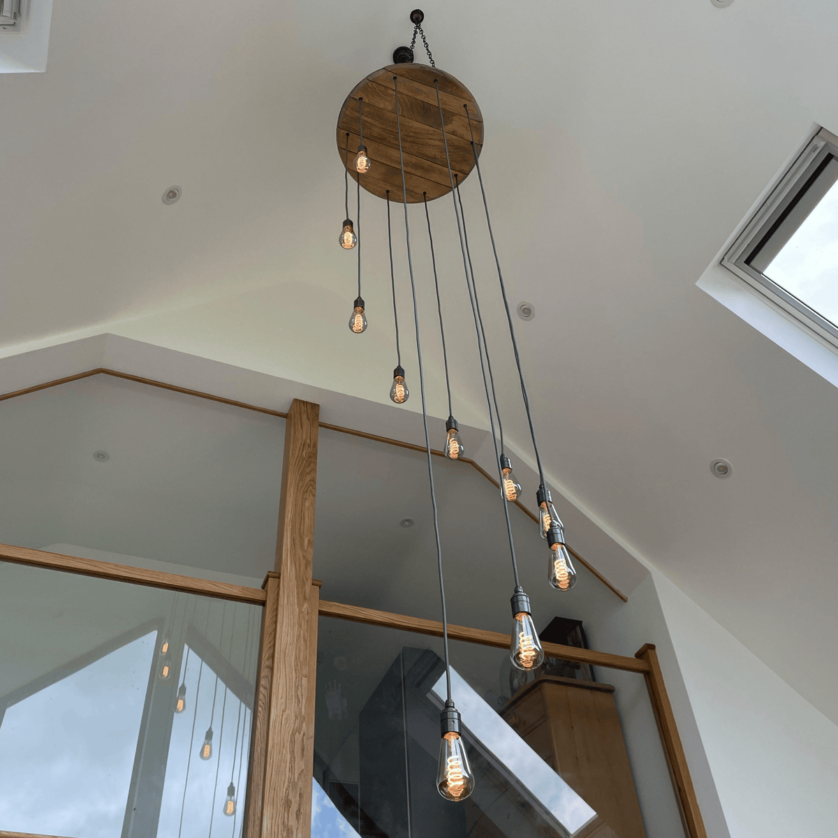 Whiskey Barrel Cascade Cluster Pendant Light Wooden Chandelier