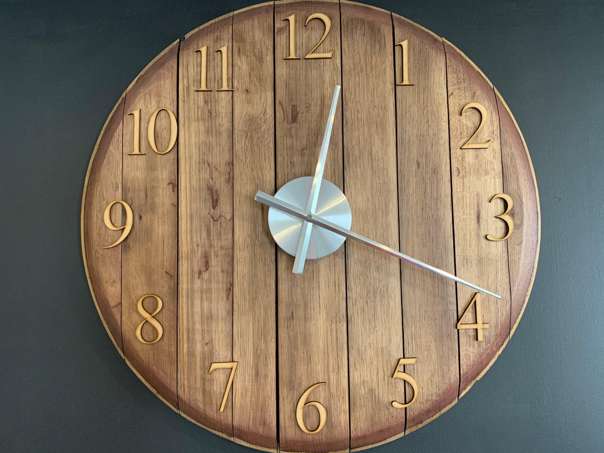 Whiskey Barrel Clock Oak Finish Made to Order