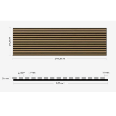 Wooden Slat Acoustic Wall Panel 2400mm x 600mm x 21mm - All Colours