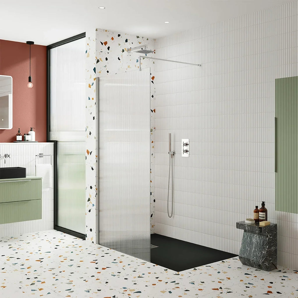 Haven 8mm Fluted Glass Wetroom Panel With Support Bar