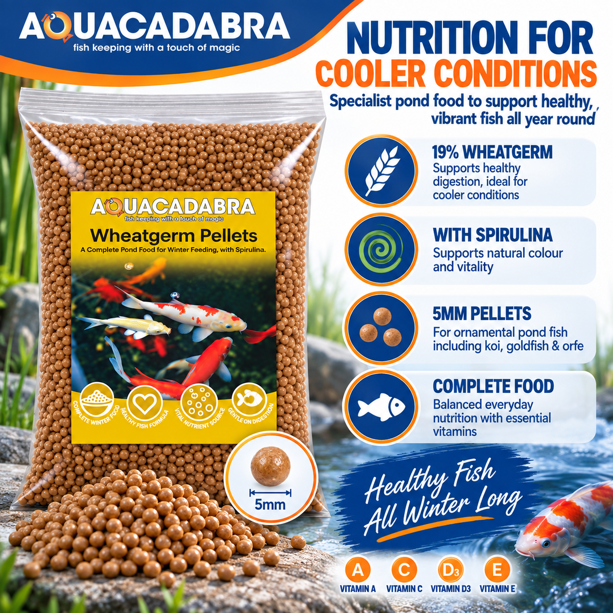 Aquacadabra Wheatgerm Pellets + SuperFish Pond Heater