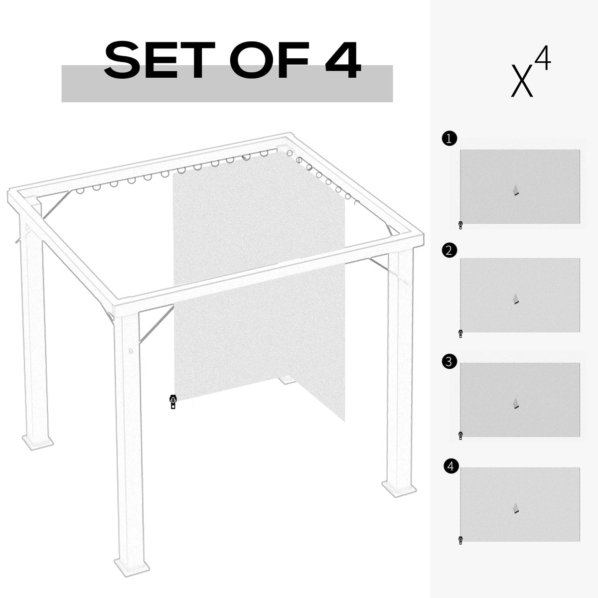 10' x 13' Universal Gazebo Sidewall Set (4 Panels) with Hooks, Light Grey
