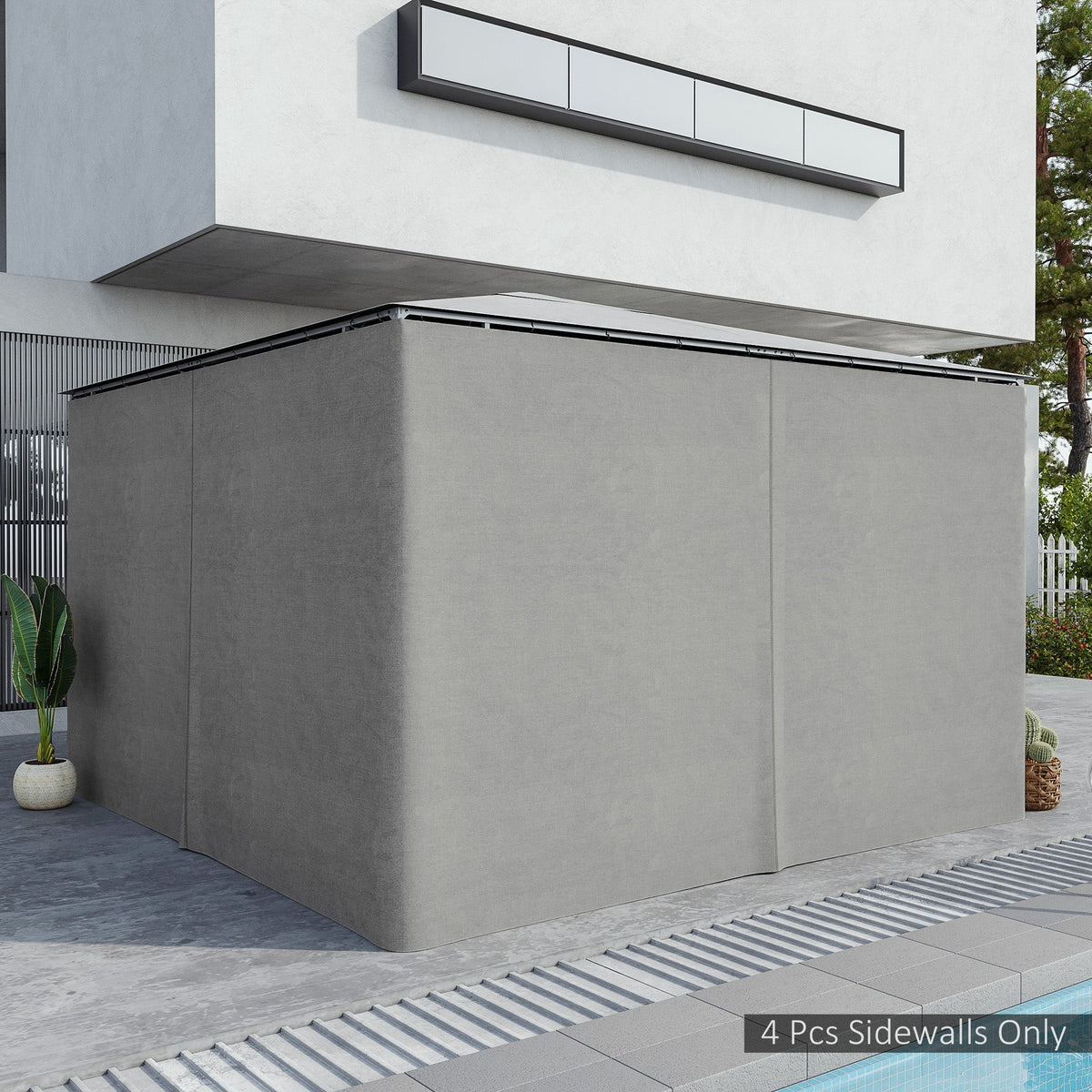 10' x 13' Universal Gazebo Sidewall Set (4 Panels) with Hooks, Light Grey