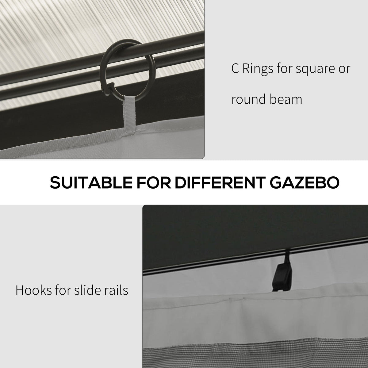 10' x 13' Universal Gazebo Sidewall Set (4 Panels) with Hooks, Light Grey