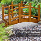 5FT Wooden Garden Bridge with Planters on Handrails, Arc Footbridge for Pond, Backyard Stream, Brown
