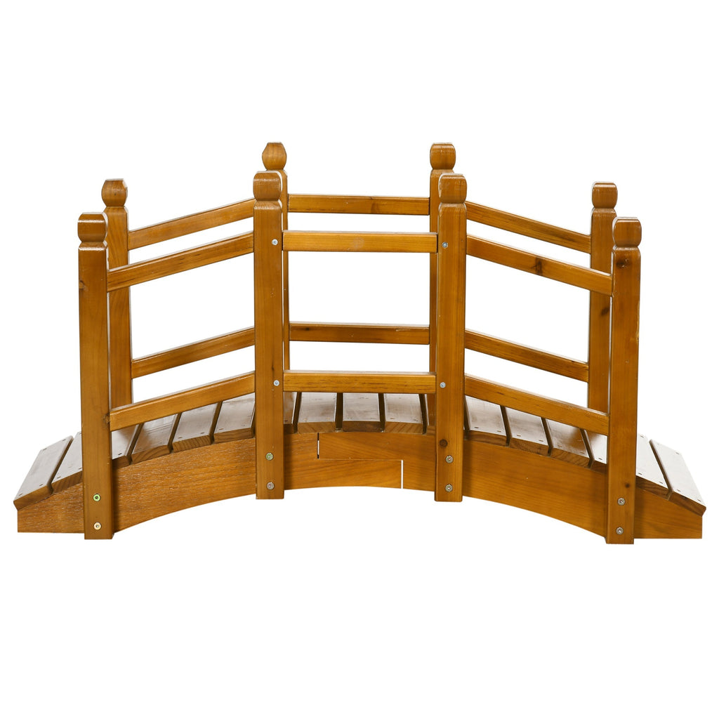 5FT Wooden Garden Bridge with Planters on Handrails, Arc Footbridge for Pond, Backyard Stream, Brown