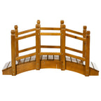 5FT Wooden Garden Bridge with Planters on Handrails, Arc Footbridge for Pond, Backyard Stream, Brown
