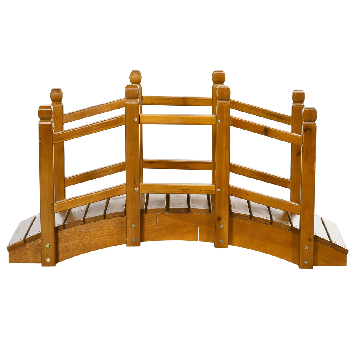 5FT Wooden Garden Bridge with Planters on Handrails, Arc Footbridge for Pond, Backyard Stream, Brown