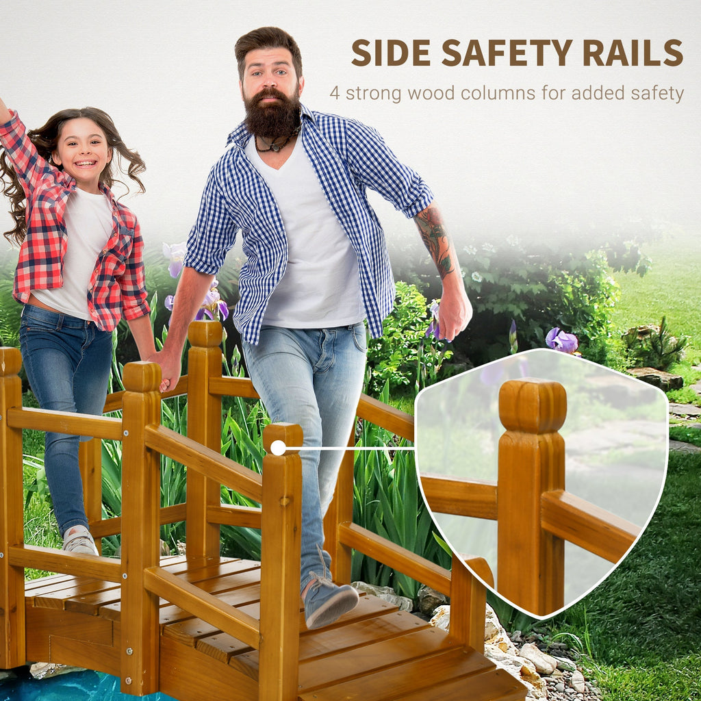 5FT Wooden Garden Bridge with Planters on Handrails, Arc Footbridge for Pond, Backyard Stream, Brown