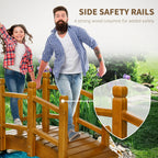 5FT Wooden Garden Bridge with Planters on Handrails, Arc Footbridge for Pond, Backyard Stream, Brown