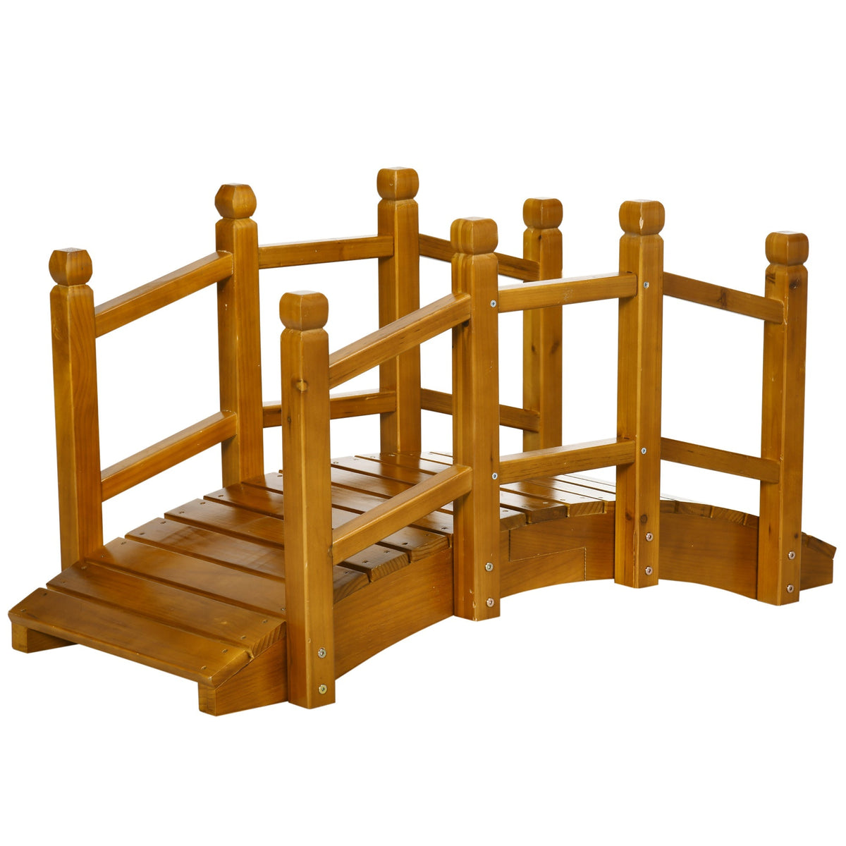 5FT Wooden Garden Bridge with Planters on Handrails, Arc Footbridge for Pond, Backyard Stream, Brown