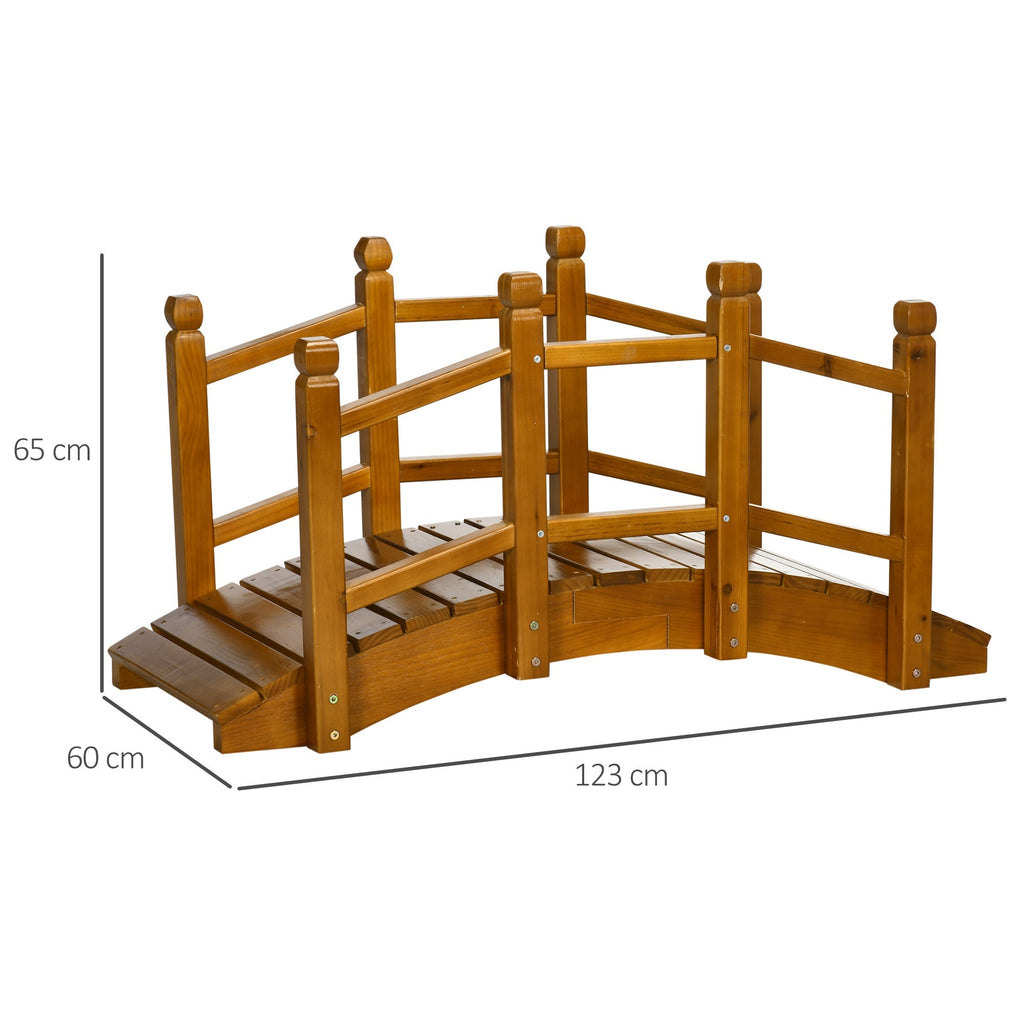 5FT Wooden Garden Bridge with Planters on Handrails, Arc Footbridge for Pond, Backyard Stream, Brown