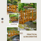 5FT Wooden Garden Bridge with Planters on Handrails, Arc Footbridge for Pond, Backyard Stream, Brown