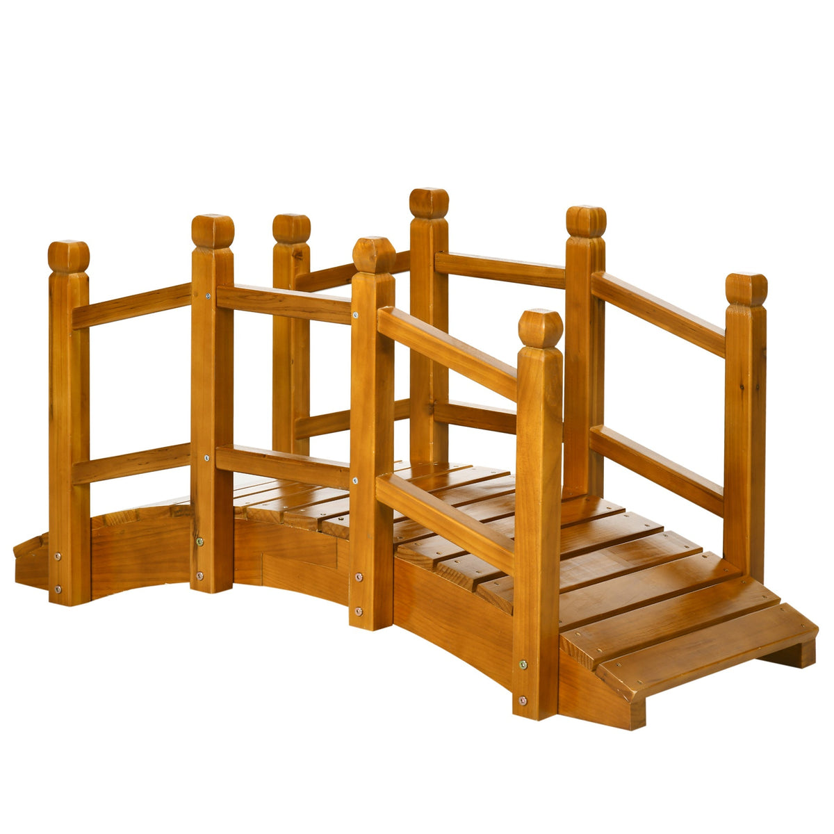 5FT Wooden Garden Bridge with Planters on Handrails, Arc Footbridge for Pond, Backyard Stream, Brown