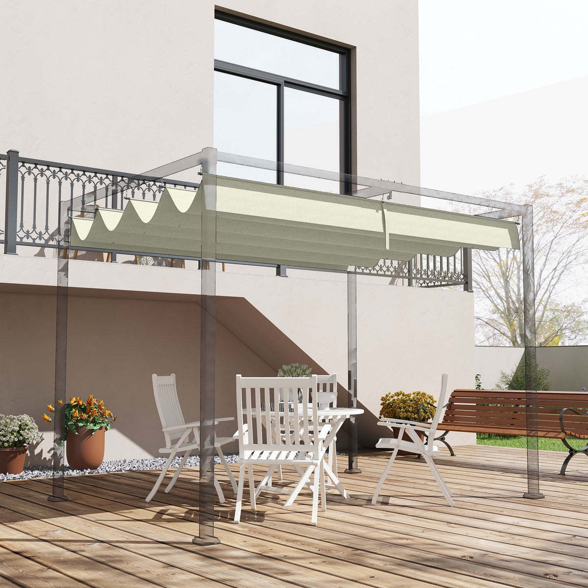 UV30+ Retractable Canopy for 9.8' x 7.1' Pergola, Cream White