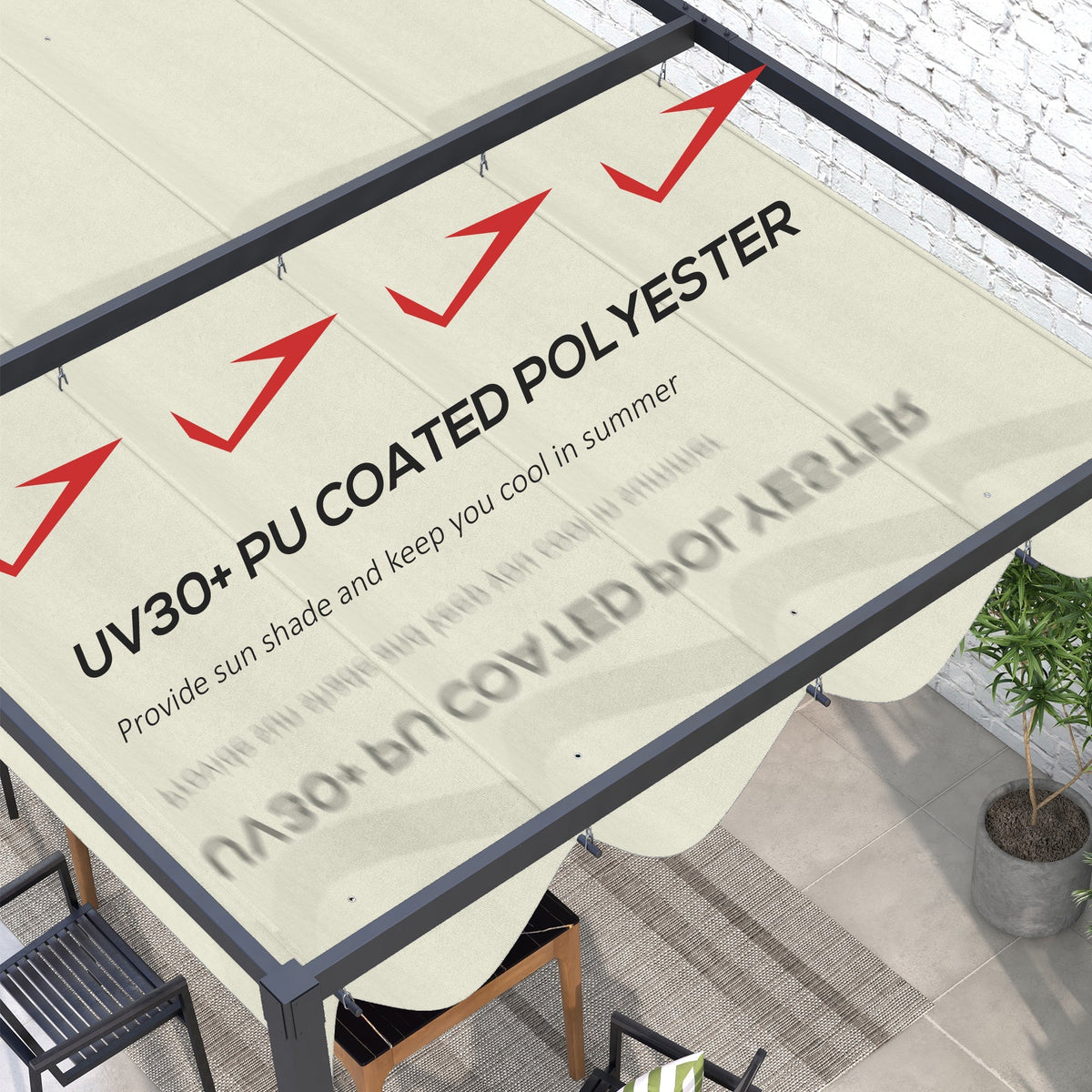 UV30+ Retractable Canopy for 9.8' x 7.1' Pergola, Cream White