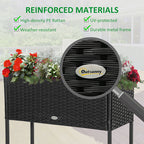 PE Rattan Raised Planter Bed with Tool Storage Shelf for Plants, Flowers, Herbs, Black
