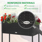 Modern Elevated Metal Garden Bed with Rattan Look & Storage, Black