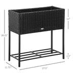PE Rattan Raised Planter Bed with Tool Storage Shelf for Plants, Flowers, Herbs, Black